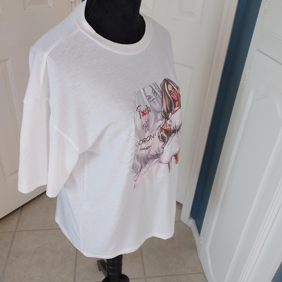 NWOT white tee "Fxck off Corona Virus" XL - Picture 4 of 7